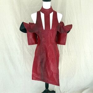 Designer J Loren Collection Off the Shoulder Red Croc Dress Size S